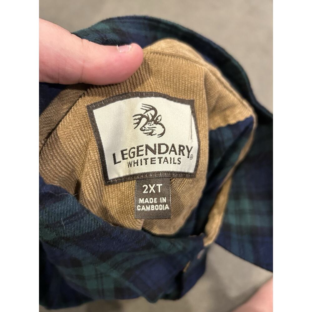 Legendary‎ Whitetails Shirt Men's 2XL Buck Camp Flannel Plaid Green Blue Black - Picture 3 of 4